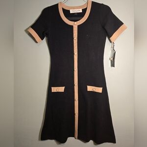 Taylor Black and Tan Button-Front Dress